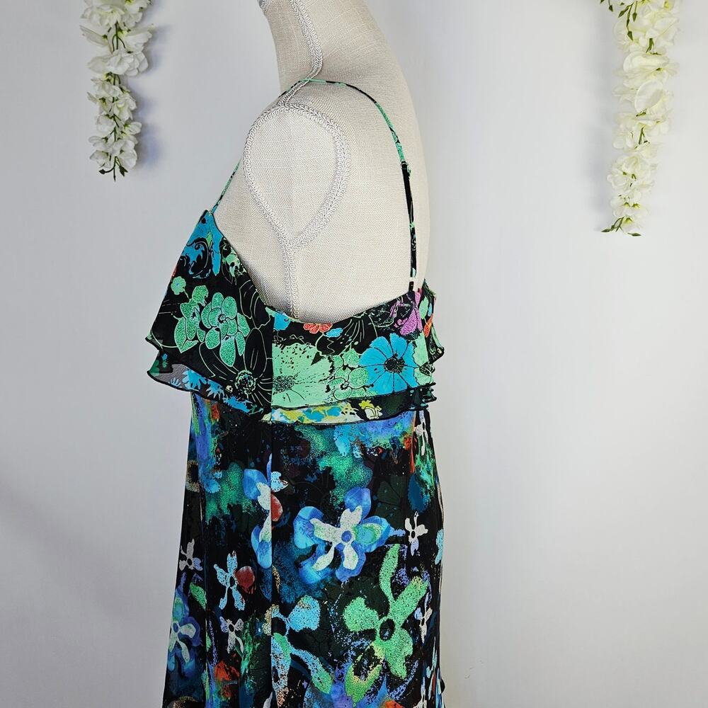 Thalia Sodi Dress Large Y2K Tropical Floral Ruffle Chiffon Fairycore Whimsigoth - Picture 7 of 14